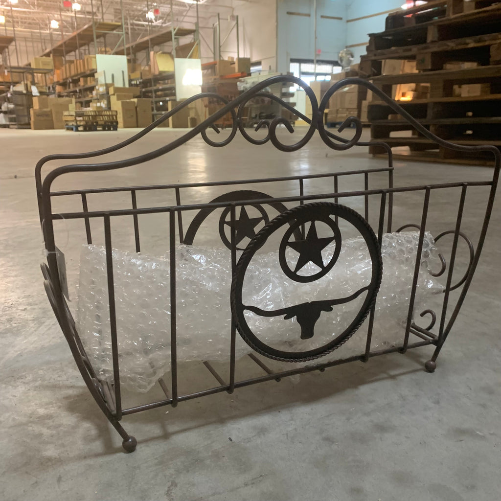 16" LONGHORNS STAR MAGAZINE HOLDER RACK WESTERN HOME DECOR METAL NEW ART #EH12038