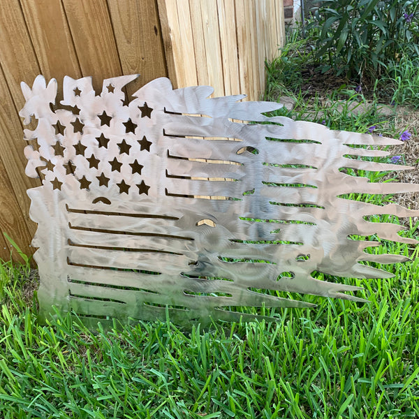 TATTERED USA AMERICAN FLAG RAW METAL LASERCUT HANDMADE WESTERN HOME DECOR BRAND NEW