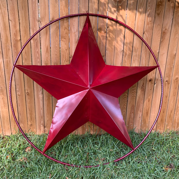 24",32",36" CRANBERRY RED STAR BARN METAL LONESTAR TWISTED ROPE RING WALL ART WESTERN HOME DECOR BRAND NEW