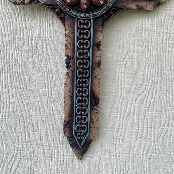 P&G FLEUR DE LIS STONE CROSS WESTERN HOME DECOR NEW ART--FREE SHIPPING