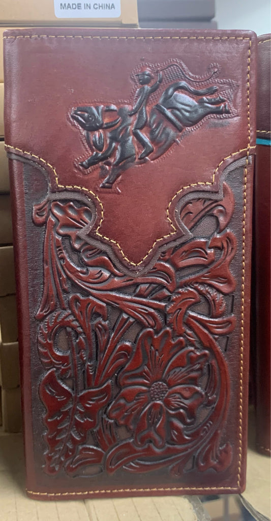 GENUINE LEATHER WESTERN CHECKBOOK MEN'S WALLET WESTERN FASHION