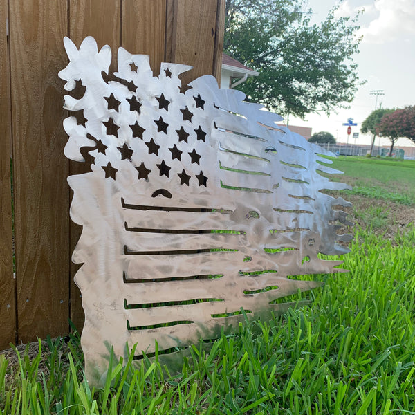 TATTERED USA AMERICAN FLAG RAW METAL LASERCUT HANDMADE WESTERN HOME DECOR BRAND NEW