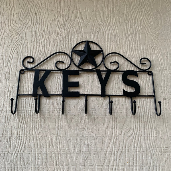 16"x10" LONESTAR KEYS HOLDER METAL HOOKS HANDMADE USA WALL ART METAL WESTERN HOME DECOR NEW BLACK