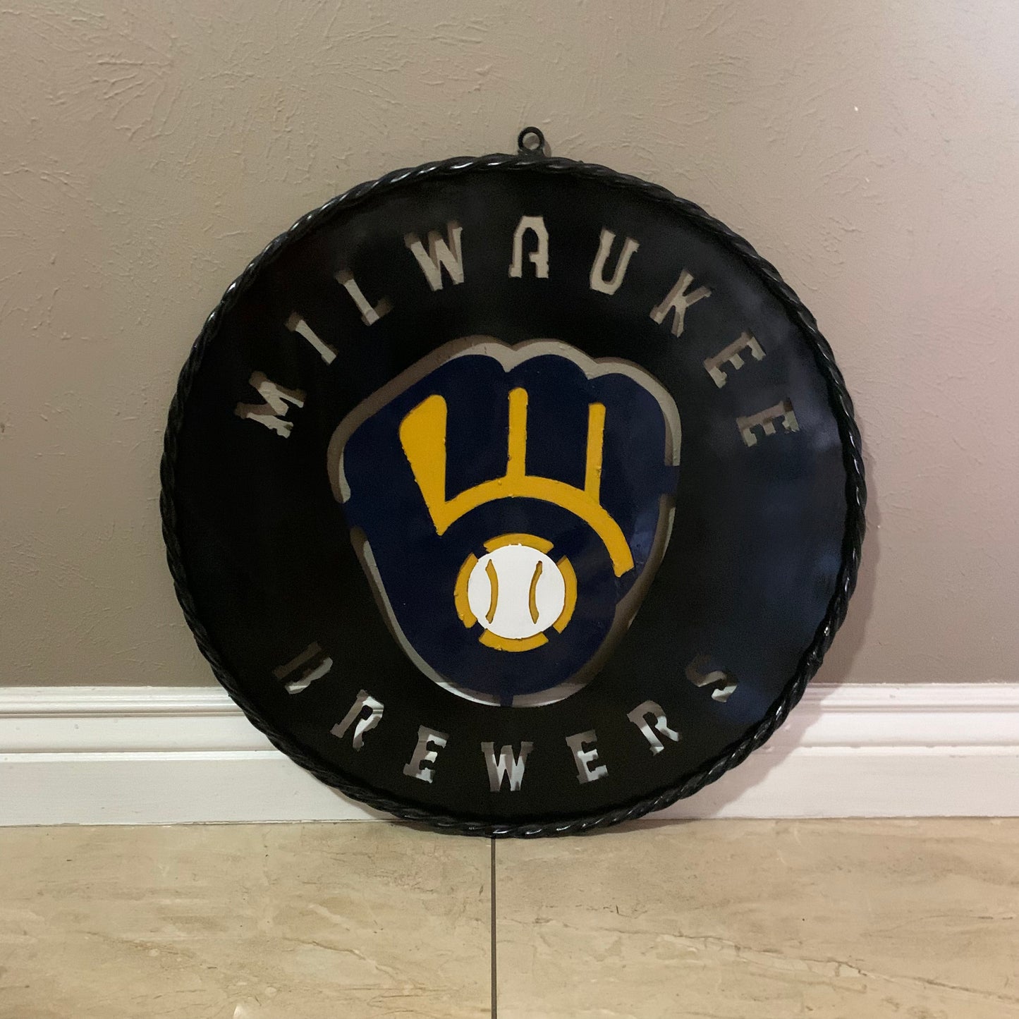24" MILWAUKEE BREWERS WIDE BAND DISC CUSTOM METAL VINTAGE CRAFT TEAM SPORTS SIGN HANDMADE