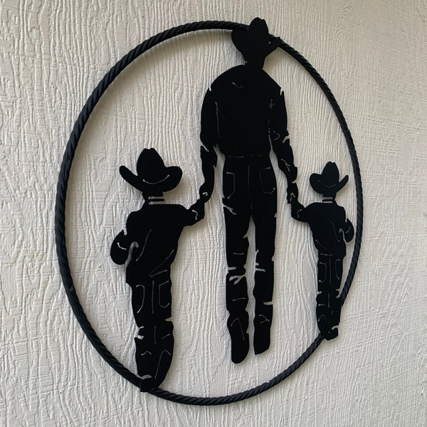 24" FATHER & 2 SON LASER CUT METAL WALL ART CUSTOM VINTAGE CRAFT RUSTIC BLACK HAND MADE