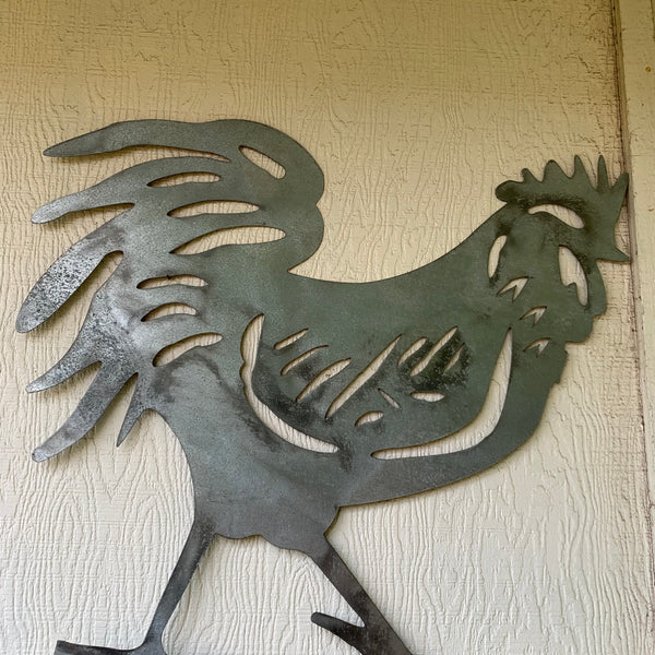 28"  X 28" CUSTOM ROOSTER LASERCUT ART WITH RING DESIGN WESTERN METAL ANIMAL ART HOME WALL DECOR BRAND NEW
