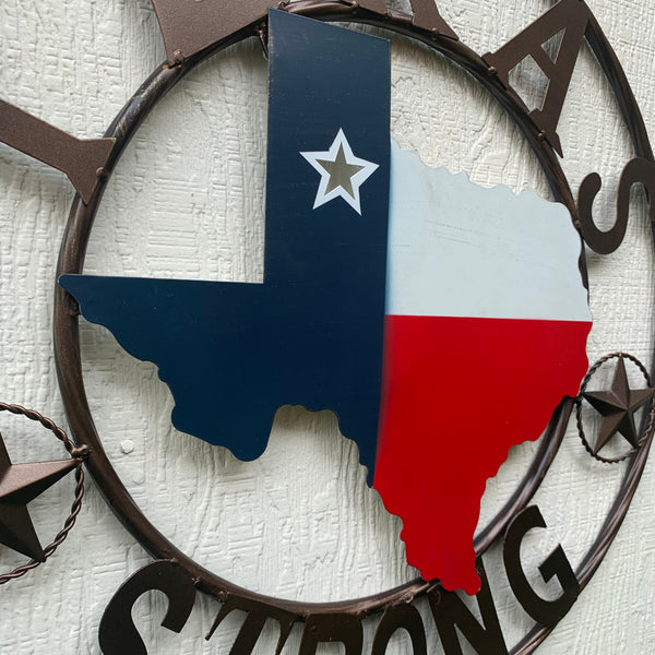 24" TEXAS STRONG BARN METAL WALL ART SIGN WESTERN HOME DECOR RED WHITE BLUE HANDMADE