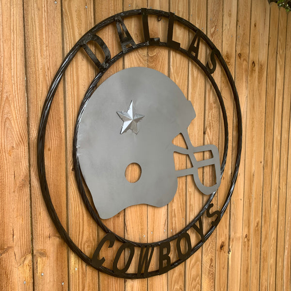 24", 32",36" DALLAS COWBOYS HELMET SIGN SILVER & BLACK CUSTOM METAL VINTAGE CRAFT TEAM SIGN HANDMADE