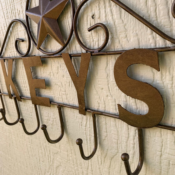 16"x10" LONESTAR KEYS HOLDER METAL HOOKS HANDMADE USA WALL ART METAL WESTERN HOME DECOR NEW BRONZE