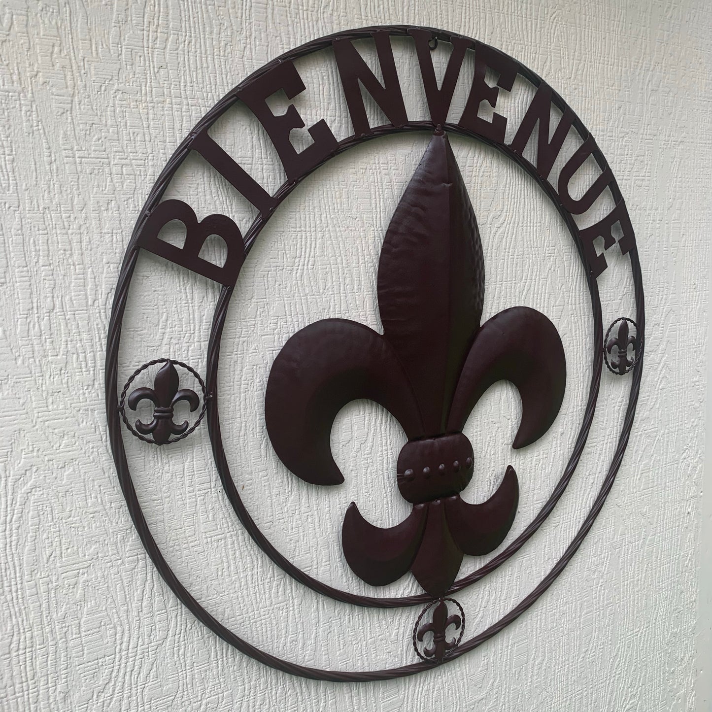 FLEUR DE LIS BIENVENUE COFFEE ESPRESSO BROWN METAL WALL ART WESTERN HOME DECOR HANDMADE #EH12051