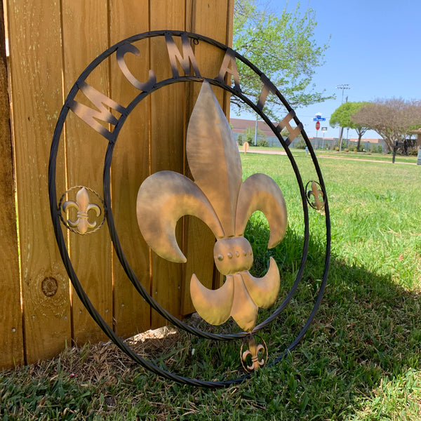 FORD STYLE YOUR CUSTOM NAME FLEUR DE LIS METAL TWISTED ROPE RING SIGN WALL ART WESTERN HOME DECOR HANDMADE 24", 32", 36"