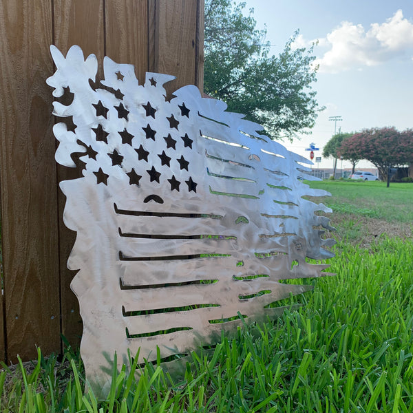 TATTERED USA AMERICAN FLAG RAW METAL LASERCUT HANDMADE WESTERN HOME DECOR BRAND NEW