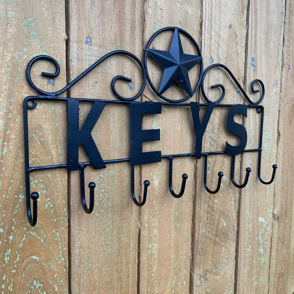 16"x10" LONESTAR KEYS HOLDER METAL HOOKS HANDMADE USA WALL ART METAL WESTERN HOME DECOR NEW BLACK