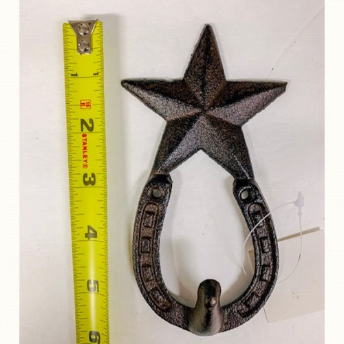 6" STAR HOOK CAST IRON WALL ART METAL WESTERN HOME DECOR NEW