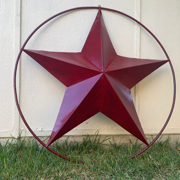 24",32",36" CRANBERRY RED STAR BARN METAL LONESTAR TWISTED ROPE RING WALL ART WESTERN HOME DECOR BRAND NEW