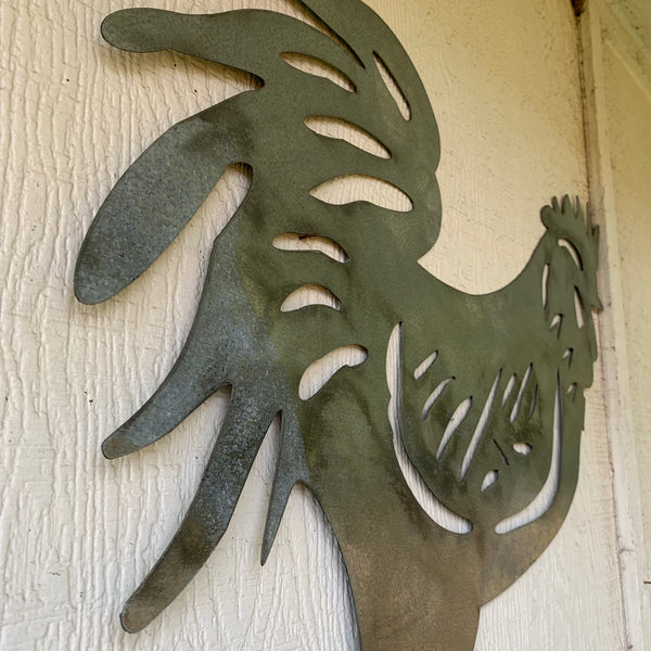 28"  X 28" CUSTOM ROOSTER LASERCUT ART WITH RING DESIGN WESTERN METAL ANIMAL ART HOME WALL DECOR BRAND NEW