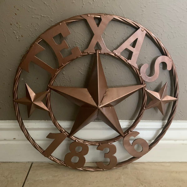 16", 20", 24", 32" TEXAS 1836 HAMMERED COPPER  BARN STAR METAL WALL WESTERN HOME DECOR RED WHITE BLUE ART