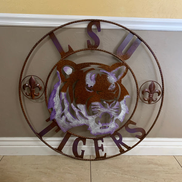 12,18",24",32" LSU TIGERS PURPLE WHITE CUSTOM METAL TEAM VINTAGE CRAFT HANDMADE