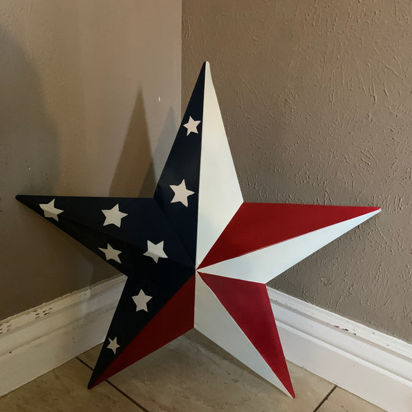12",16",24",30",36" USA AMERICAN FLAG STAR STYLE #1 RED WHITE & BLUE METAL BARN STAR WALL ART HANDMADE STYLE# 1