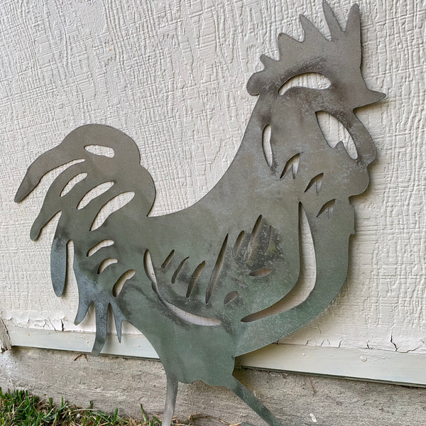 28"  X 28" CUSTOM ROOSTER LASERCUT ART WITH RING DESIGN WESTERN METAL ANIMAL ART HOME WALL DECOR BRAND NEW