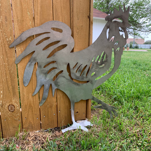 28"  X 28" CUSTOM ROOSTER LASERCUT ART WITH RING DESIGN WESTERN METAL ANIMAL ART HOME WALL DECOR BRAND NEW