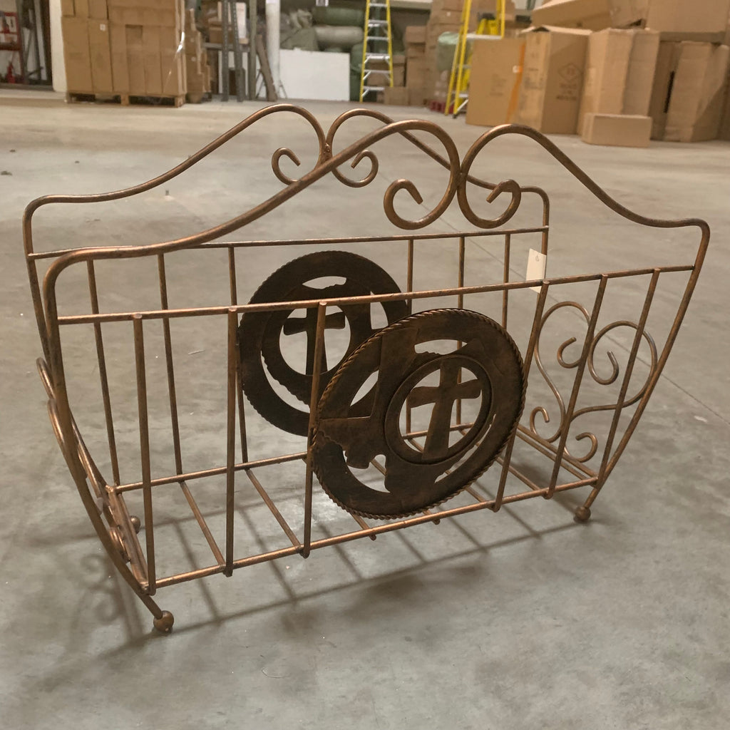 16" CROSS TEXAS MAP MAGAZINE HOLDER RACK WESTERN HOME DECOR METAL NEW ART #EH12037