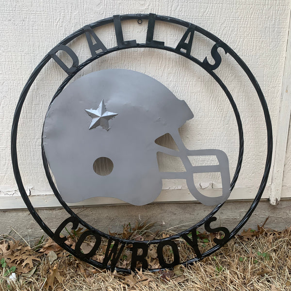 24", 32",36" DALLAS COWBOYS HELMET SIGN SILVER & BLACK CUSTOM METAL VINTAGE CRAFT TEAM SIGN HANDMADE