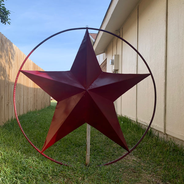 24",32",36" CRANBERRY RED STAR BARN METAL LONESTAR TWISTED ROPE RING WALL ART WESTERN HOME DECOR BRAND NEW