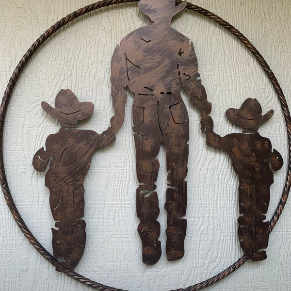18",24" FATHER & 2 SON LASER CUT METAL WALL ART CUSTOM VINTAGE CRAFT RUSTIC BRONZE COPPER HAND MADE