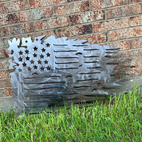 TATTERED USA AMERICAN FLAG RAW METAL LASERCUT HANDMADE WESTERN HOME DECOR BRAND NEW