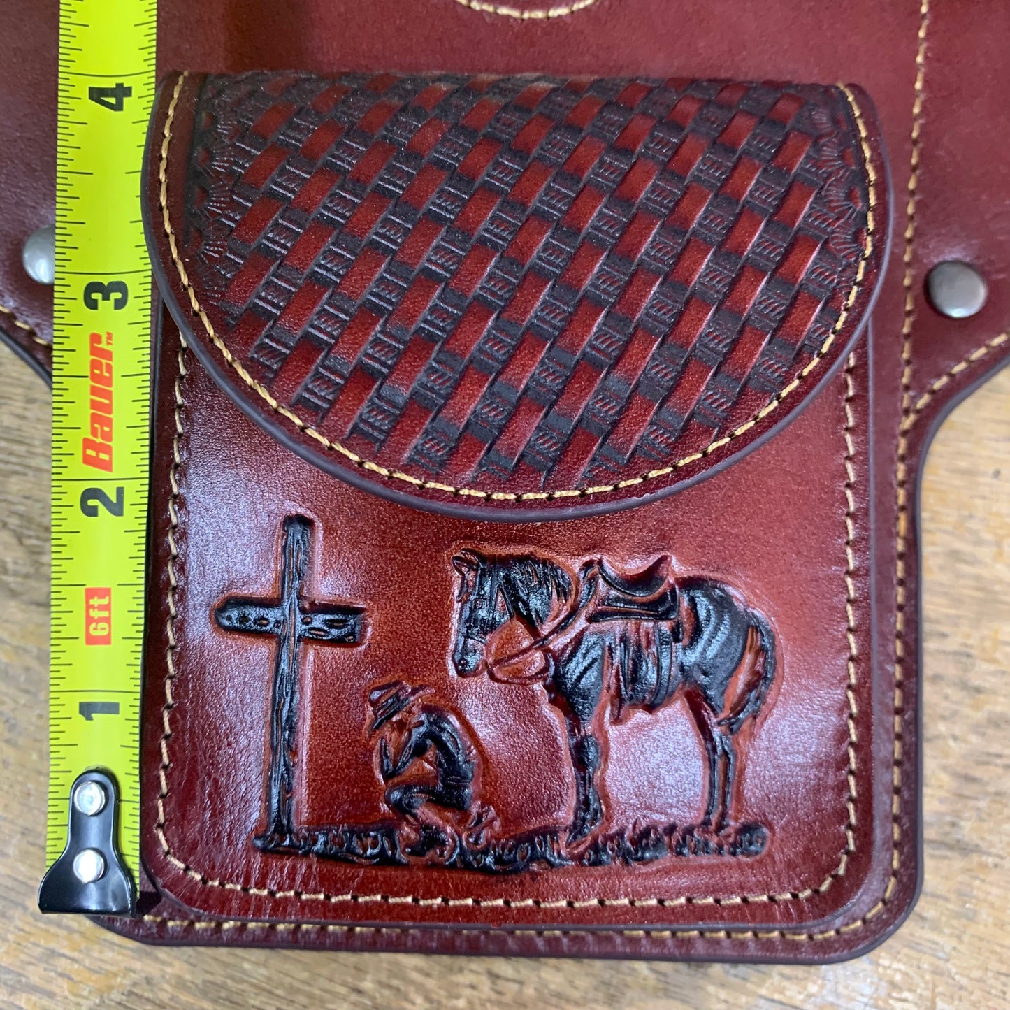 7" x 6" PRAYER BURGUNDY GENUINE SHOOTING LEATHER POUCH BELT LOOP HANDMADE NEW -- FREE SHIPPING