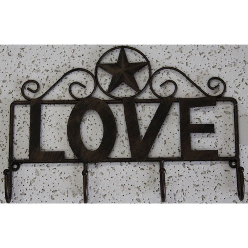 12" x 9" LOVE KEY HOLDER HOOK WALL ART METAL WESTERN HOME DECOR NEW