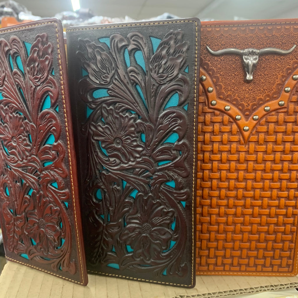GENUINE LEATHER WESTERN CHECKBOOK MEN'S WALLET WESTERN FASHION