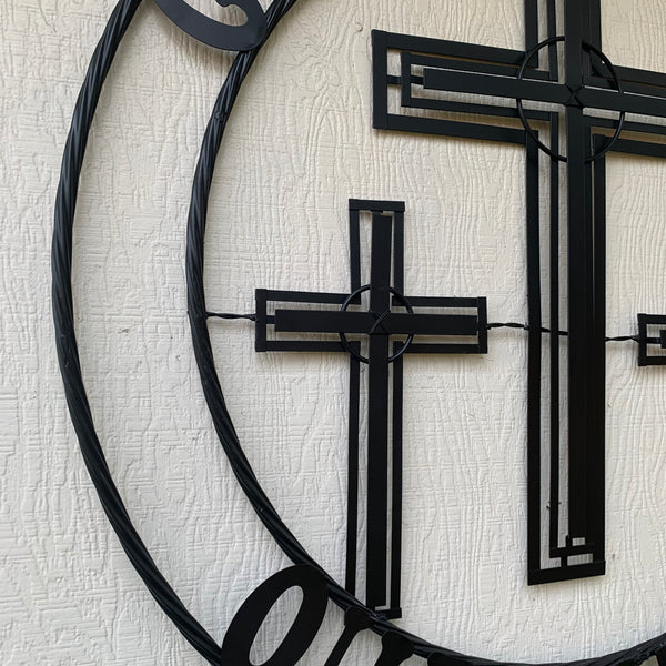40"GOD BLESS OUR RIDERS CRUCIFIX BLACK CROSS METAL WALL ART HANDMADE