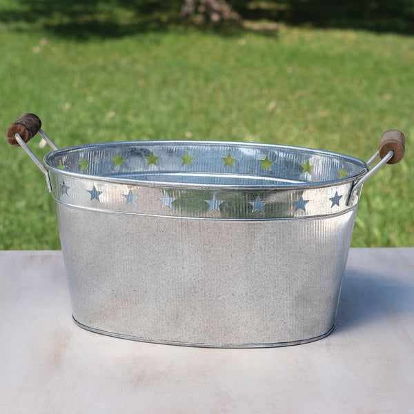 18" GALV. STAR CORRUGATED OVAL METAL TUB BUCKET WESTERN HOME DECOR NEW