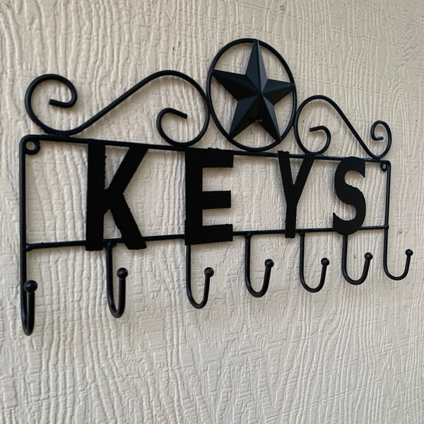 16"x10" LONESTAR KEYS HOLDER METAL HOOKS HANDMADE USA WALL ART METAL WESTERN HOME DECOR NEW BLACK