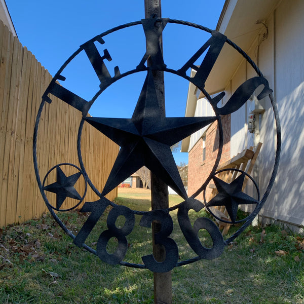 20" DISTRESSED BLACK TEXAS 1836 BARN LONE STAR TWO TONE METAL ART WESTERN HOME DECOR VINTAGE RUSTIC DARK BRONZE NEW