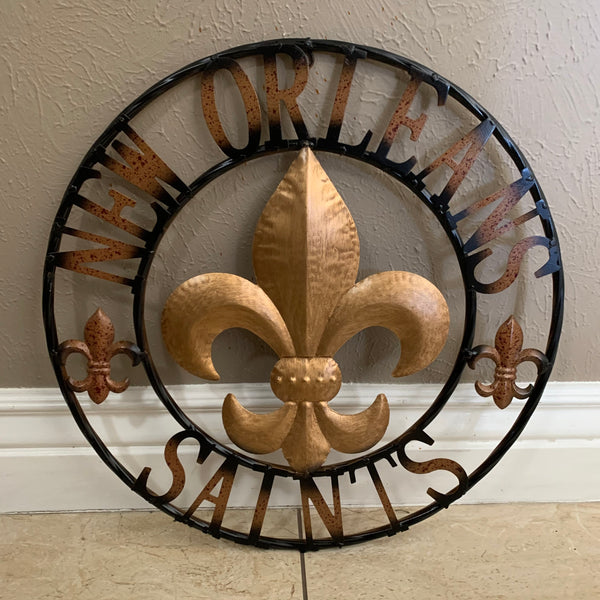NEW ORLEANS SAINTS METAL SIGN WALL ART WESTERN HOME DECOR GOLD & BLACK HANDMADE #EH10272