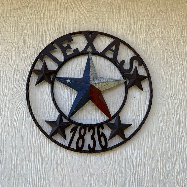 16", 24", 32", 34", 40" TEXAS 1836 LICENSE PLATE FLAG BARN STAR METAL WALL WESTERN HOME DECOR RED WHITE BLUE ART