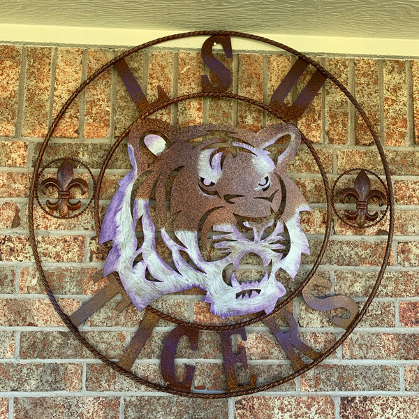 12,18",24",32" LSU TIGERS PURPLE WHITE CUSTOM METAL TEAM VINTAGE CRAFT HANDMADE