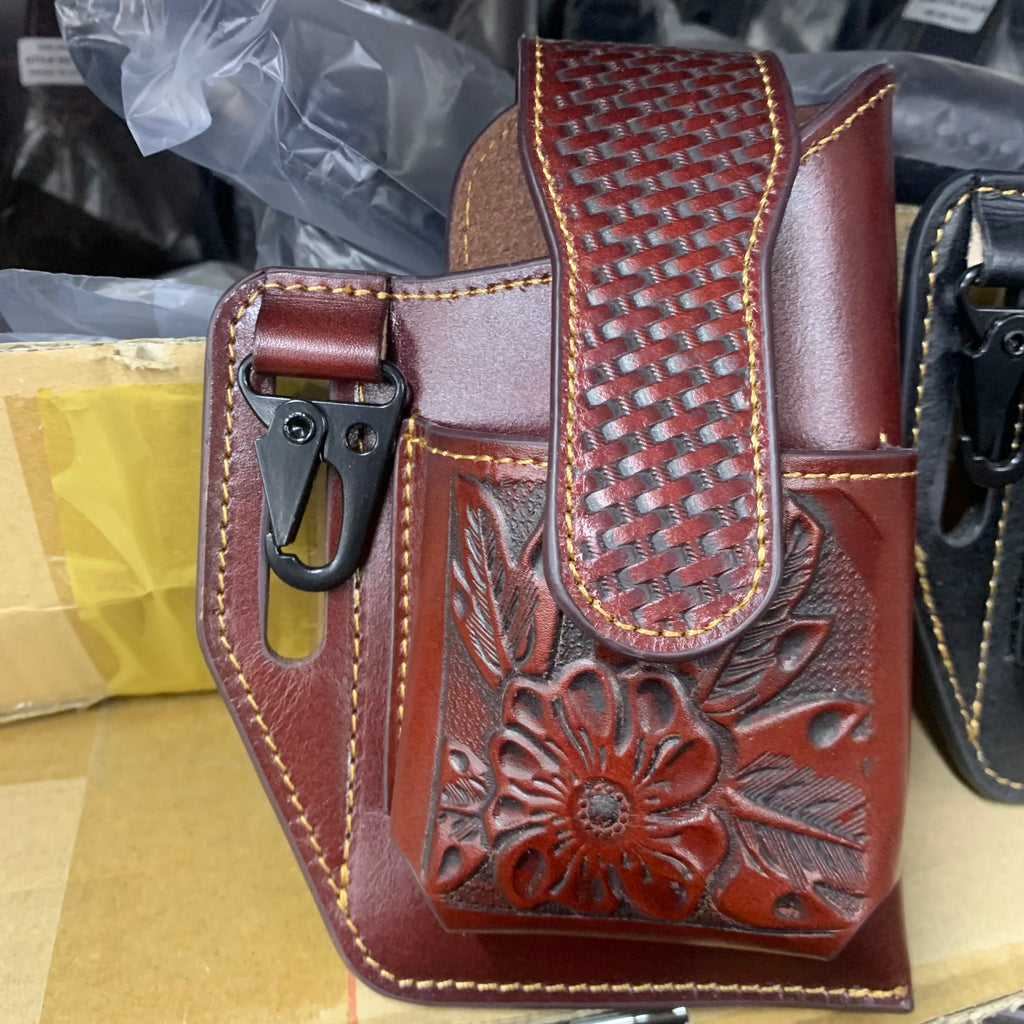 7" x 6" GENUINE LEATHER SHOOTING POUCH BELT LOOP HANDMADE NEW -- FREE SHIPPING