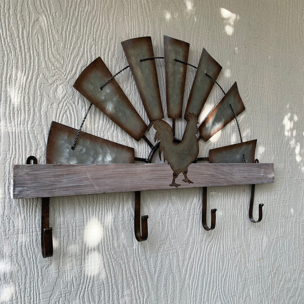 24" GALVANIZED HALF WINDMILL WESTERN KEY HOLDER HOOK WALL ART METAL WESTERN HOME DECOR NEW