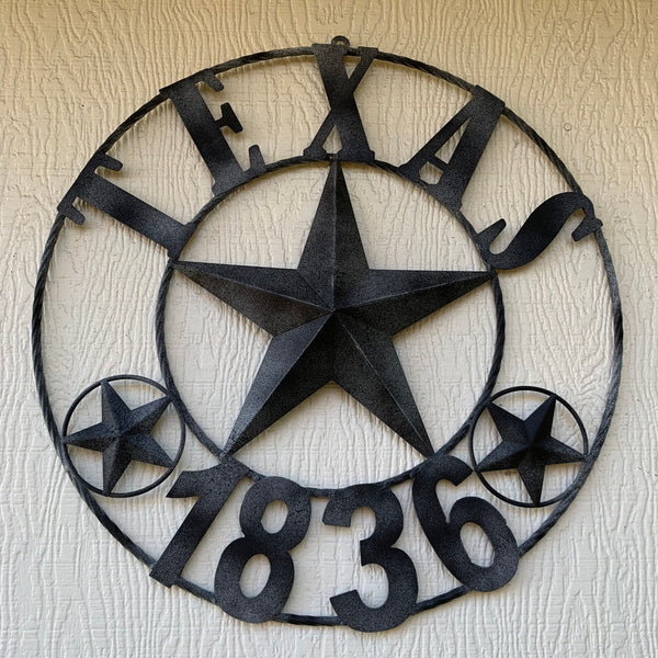 20" DISTRESSED BLACK TEXAS 1836 BARN LONE STAR TWO TONE METAL ART WESTERN HOME DECOR VINTAGE RUSTIC DARK BRONZE NEW