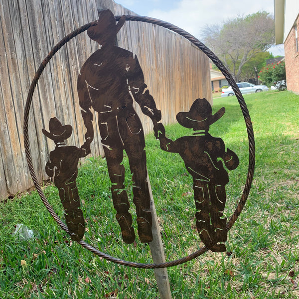 18",24" FATHER & 2 SON LASER CUT METAL WALL ART CUSTOM VINTAGE CRAFT RUSTIC BRONZE COPPER HAND MADE