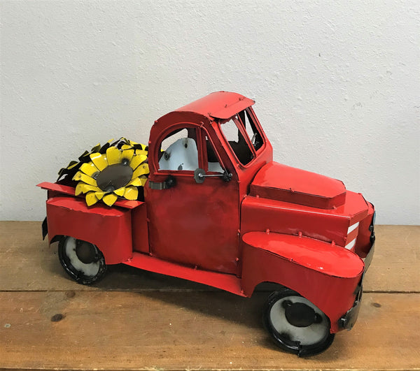 20" RED TRUCK PICKUP TRUCK HEAVY METAL ART FIGURINE GARDEN WESTERN HOME DECOR HANDMADE NEW: 20"L x 10"W x 12"H #EH12520