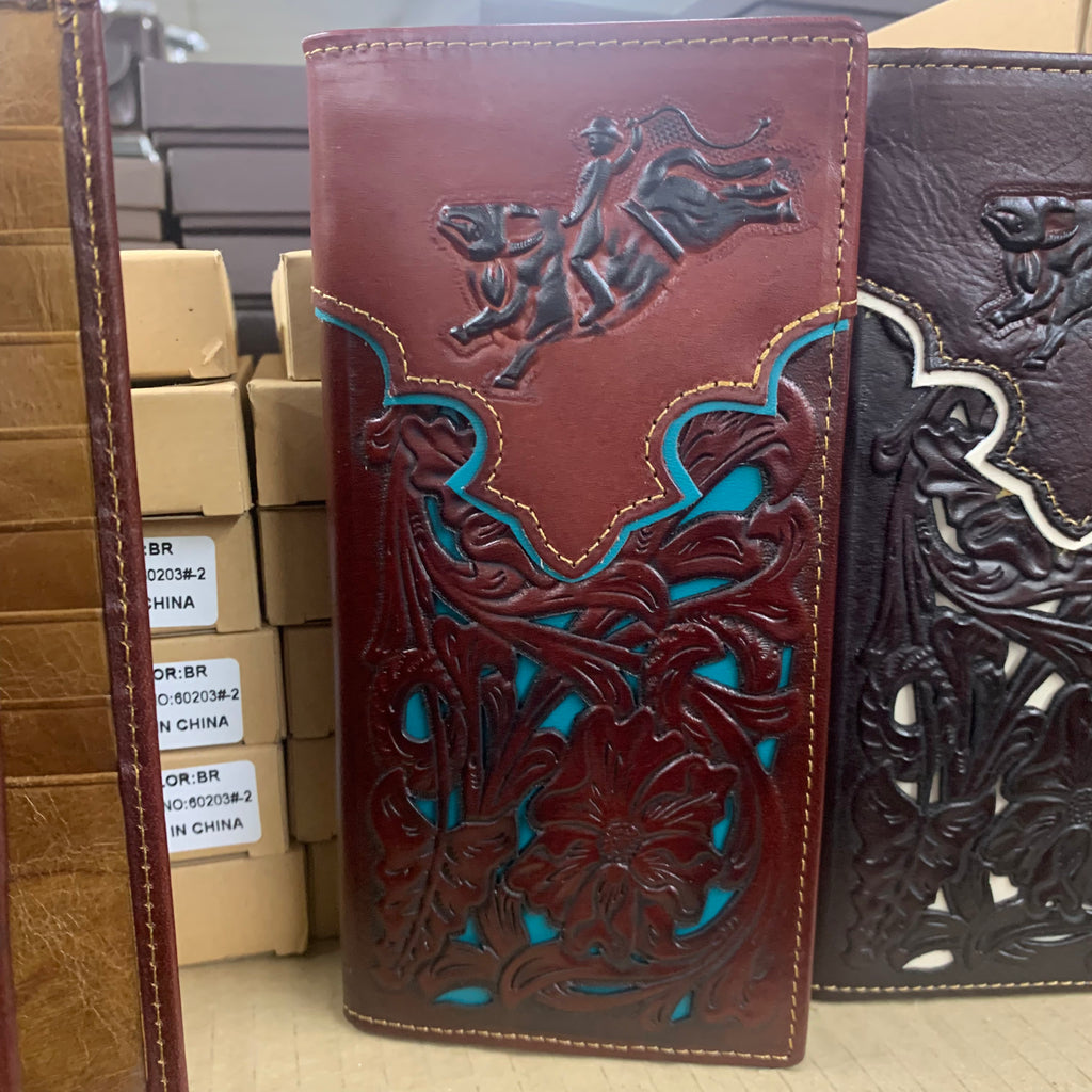 GENUINE LEATHER WESTERN CHECKBOOK MEN'S WALLET WESTERN FASHION