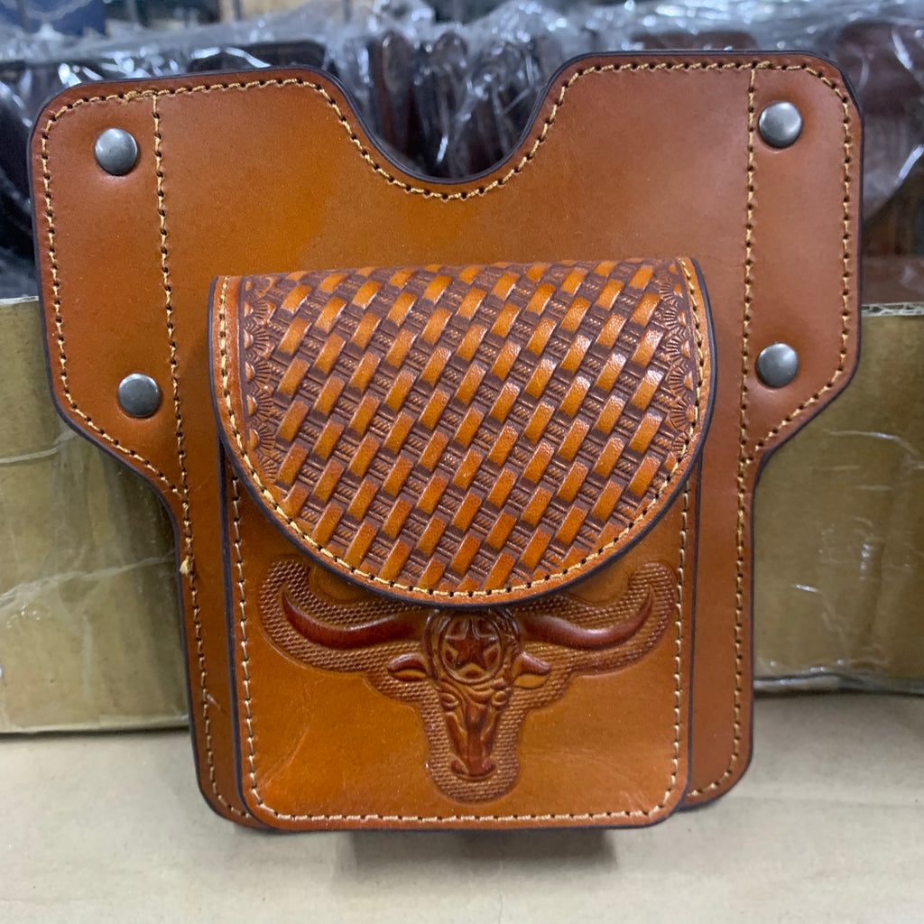 7" x 6" GENUINE LEATHER SHOOTING POUCH BELT LOOP HANDMADE NEW -- FREE SHIPPING