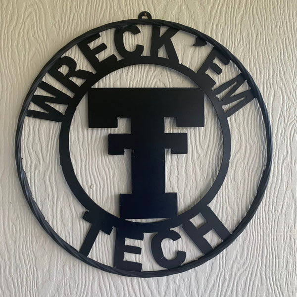12",18",24",32",36" WRECKEM TEXAS TECH SOLID PLAIN T CUSTOM VINTAGE CRAFT METAL TEAM SIGN HANDMADE