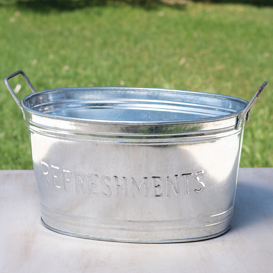 18" GALV. REFRESHMENTS OVAL METAL TUB BUCKET WESTERN HOME DECOR NEW
