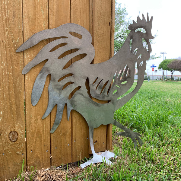 28"  X 28" CUSTOM ROOSTER LASERCUT ART WITH RING DESIGN WESTERN METAL ANIMAL ART HOME WALL DECOR BRAND NEW